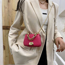 Designer Women Chain PU Leather Crossbody Bag Mini Flap Handbag (Rose Red)