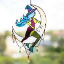 Stained Glass Halloween Witch On Moon Suncatcher Window Hangings Art Decoration