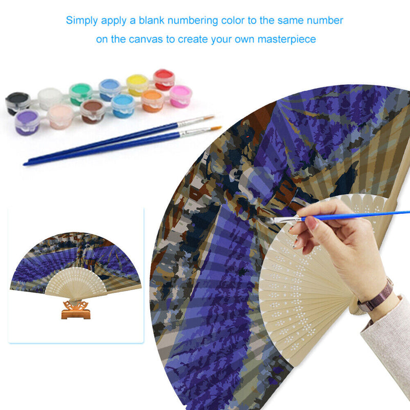 Lavender Field Oil Paint Folding Fan By Numbers DIY Painted Art Craft Gifts