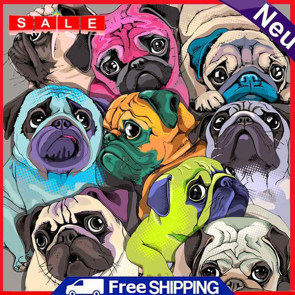 Bulldog 5D DIY Full Round Drill Diamond Painting Hanging Cartoon Decor Colors