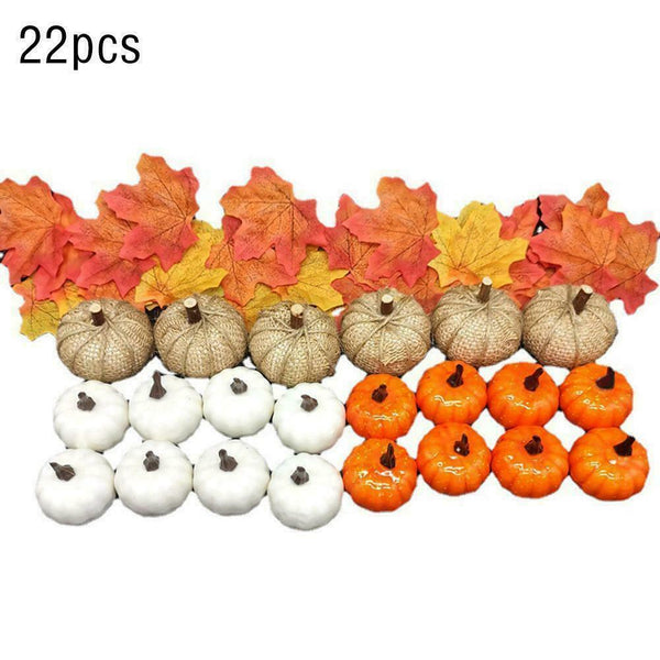 22 Pcs Artificial Pumpkins Set Harvest For Halloween Thanksgiving Fall T4V7