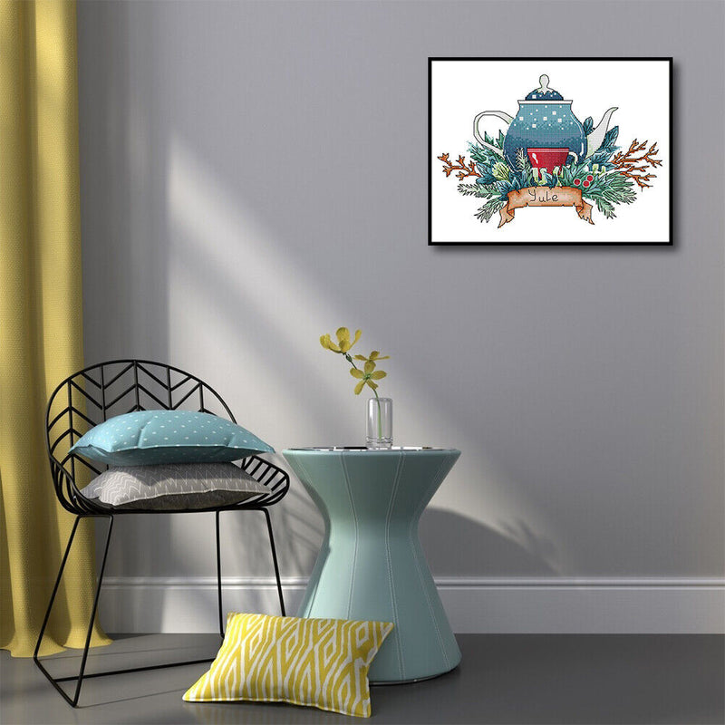 Partial Embroidery Teapot Stamped Canvas 14CT DIY Cross Stitch Kits (J530)