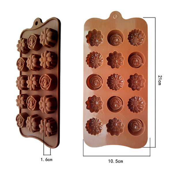 15Cavity Silicone Flower Rose Chocolate Cake Soap Mold Baking DIY Mould C0U9