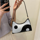 Fashion Black White Hit Color Women Handbag PU Leather Tai Chi Yin Yang Totes