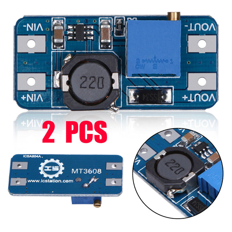 2Pcs MT3608 2A DC-DC Step Up Power Apply Booster Power Module for Arduino