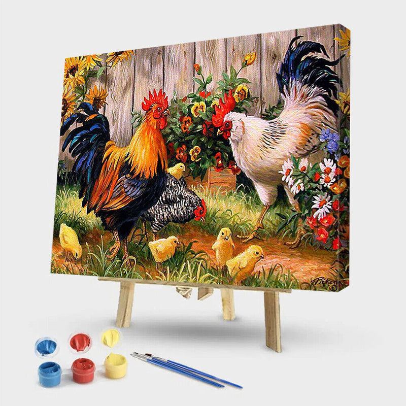 Painting By Numbers Kit DIY Flower Chicken Canvas Oil Art Picture Craft