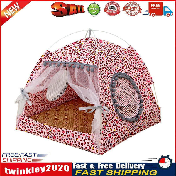 Dog Bed Cat Tent House Mat Puppy Kennel Cushion Pet Pad Supply (Pink S) Newly