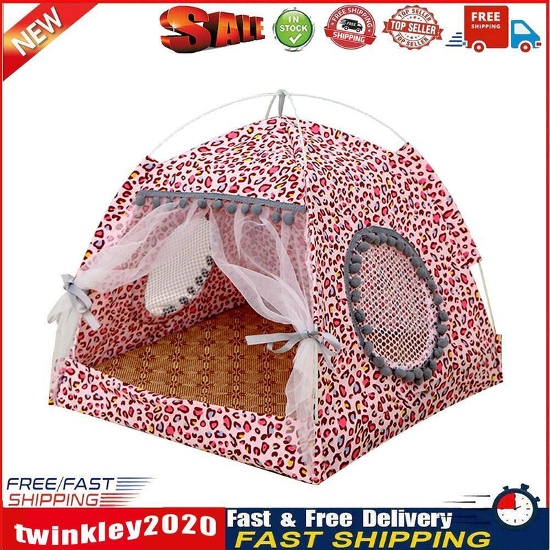 Dog Bed Cat Tent House Mat Puppy Kennel Cushion Pet Pad Supply (Pink S) Newly