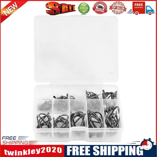 100pcs/box Steel Fishhooks Black Flattened Fishing Hooks Set with Barbed
