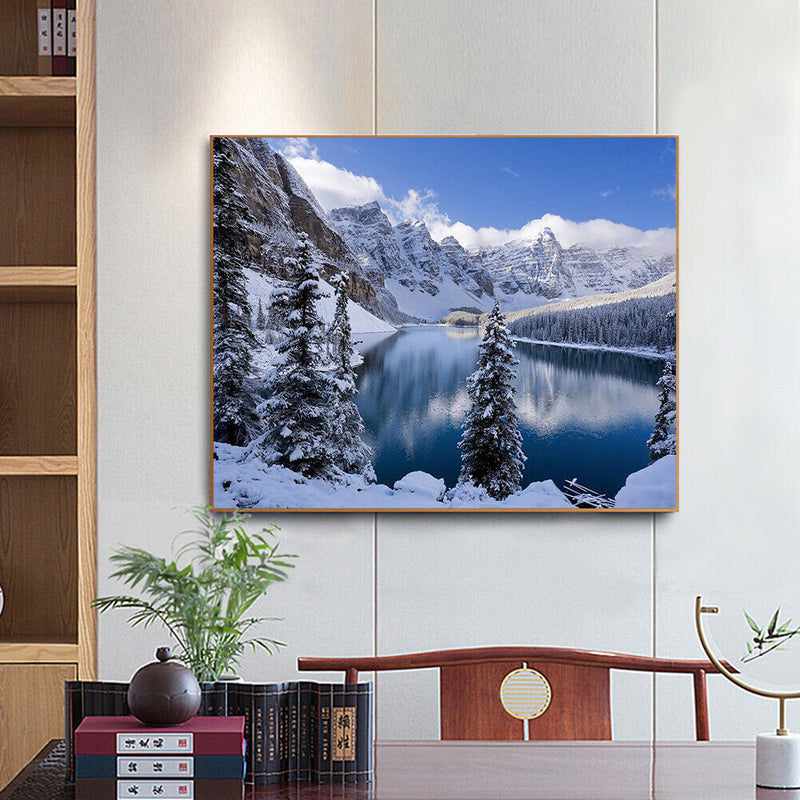 Mountain Lake Frameless Oil Paint by Numbers Kit Handpainted Canvas Picture