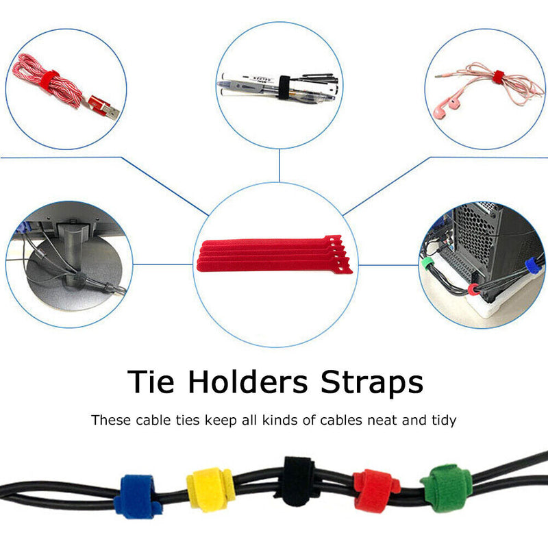 10pcs Durable Self Adhesive Cable Fastener Tape Wire Loops Strap (Red)