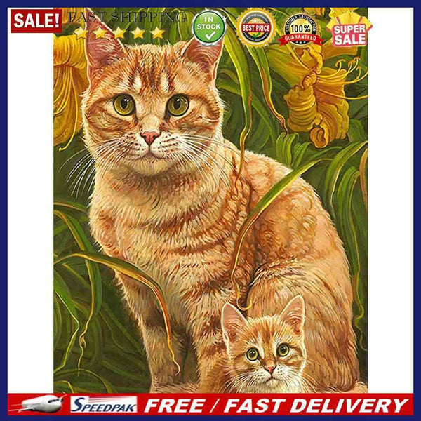 Frameless Orange Cats Oil Paint By Numbers Kit DIY Handmade Drawing On Canv