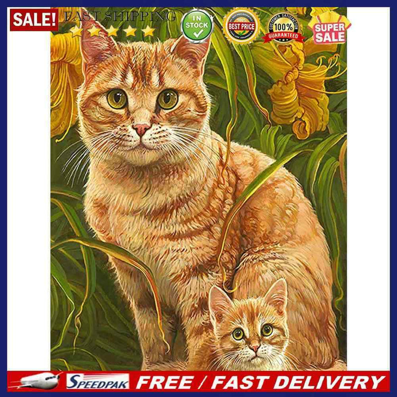 Frameless Orange Cats Oil Paint By Numbers Kit DIY Handmade Drawing On Canv