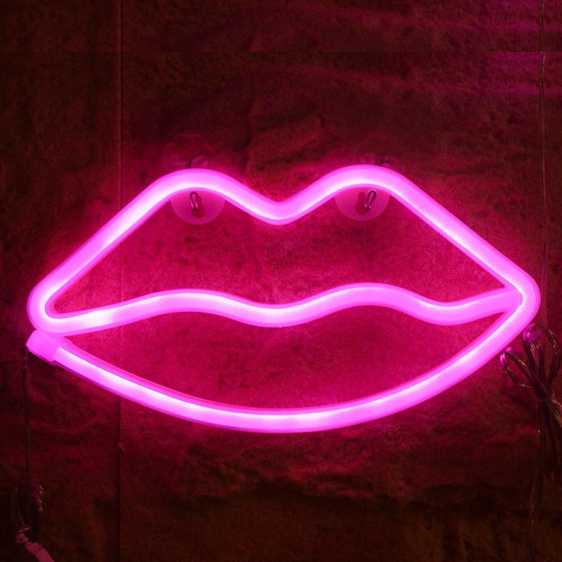 Indoor LED Neon Sign Night Lights Lips Lamp Party Wall Decor Light (Pink) Newly