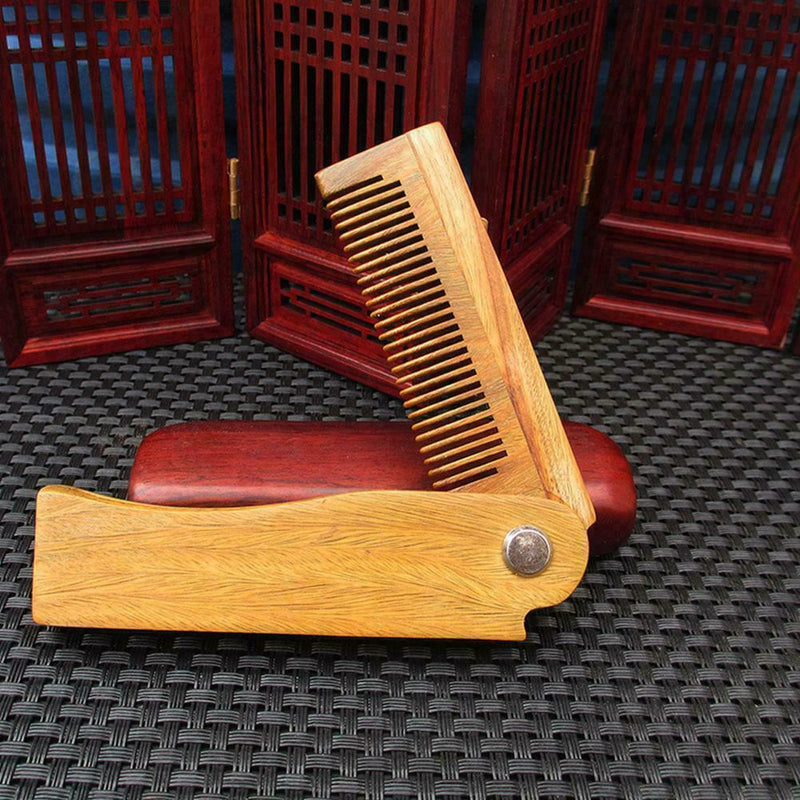 Pocket Wooden Folding Beard Mustache Comb Hair Brush Tooth Antistatic Wide E3L2