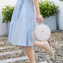 Women Small Round Shoulder Bag Alligator PU Travel Circle Zip Crossbody Handbag