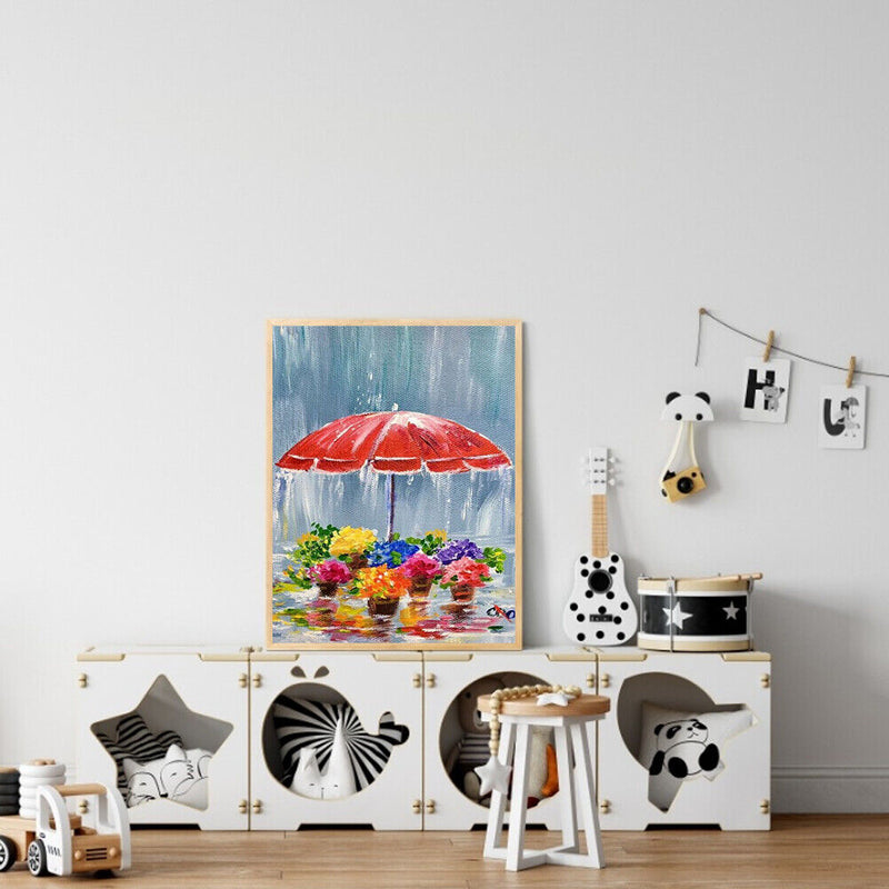 Umbrella Flower Drawing Frameless DIY Oil Paint by Number Canvas Home Decor