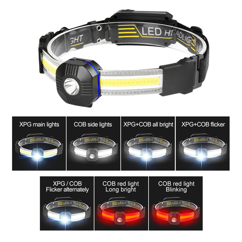 LED Headlamp XPG+COB Waterproof Sensor 2500LM USB Rechargeable Camping Headlight