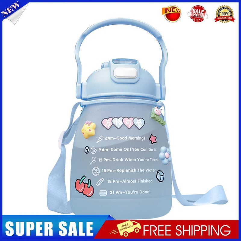 1300ml Large Capacity Cute Girl Water Bottle Plastic Straw Water Cup (Blue)