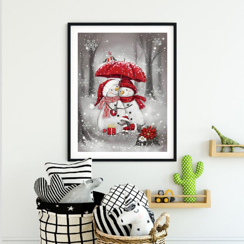 Umbrella Snowman Drawing Frameless Oil Paint by Numbers Canvas Home Decor Newly