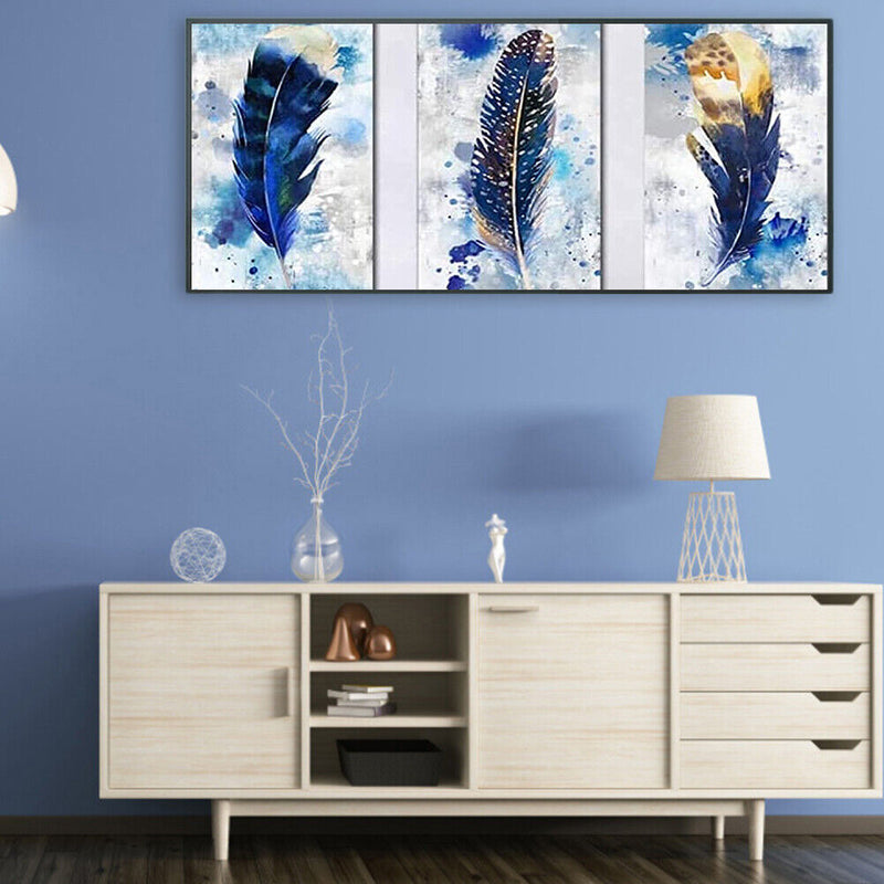 Feather Abstract 3 Panels Oil Paint By Numbers Kits Canvas Drawing DIY Coloring