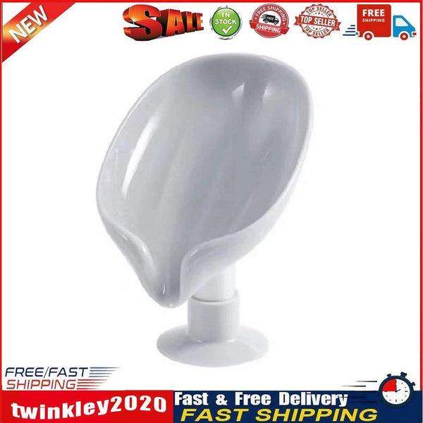 Leaf Shape Soap Box Drain Stand Suction Cup Punch-free Holder (Short Grey) Newly