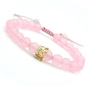 Pink Stone Inserted Zircon Bracelet Crown Beads Bracelet for Women and Men