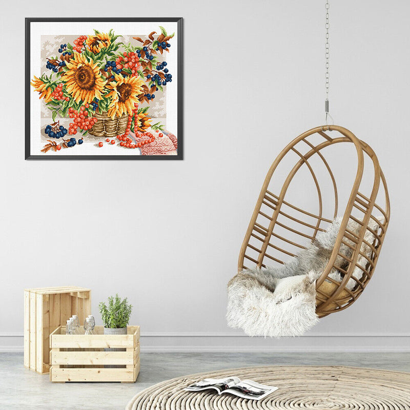 11CT Full Cross Stitch Sunflower Basket Counted DIY Embroidery Kit Cotton T