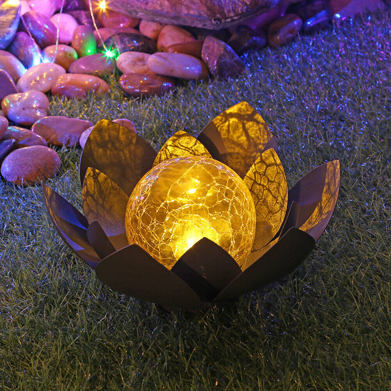Solar Lawn Lamps Cracked Glass Ball Lotus Light Home Garden Decoration Lights