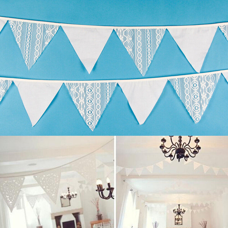 12 Flags White Flower Lace Flag Banner Pennant Wedding/Birthday Party Decor