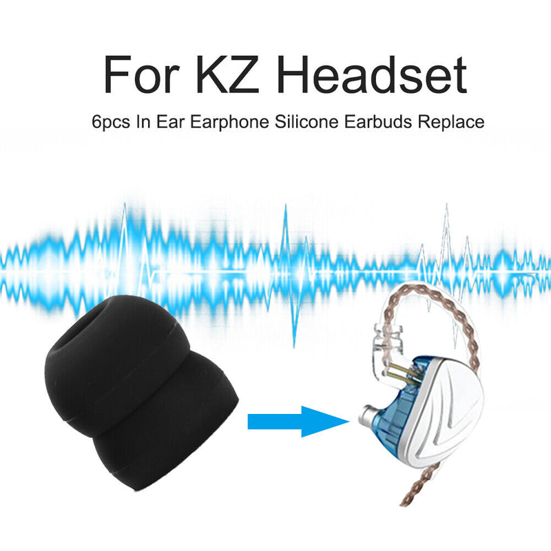 6pcs In Ear Earphone Silicone Earbuds Replacement for KZ LZ A4 DZ9 (Black) Newly