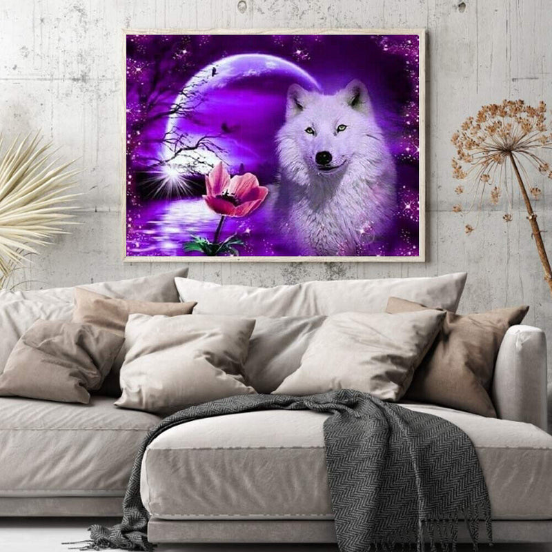 DIY Paint By Number Kit White Wolf Moonlight No Frame for Home Decoration