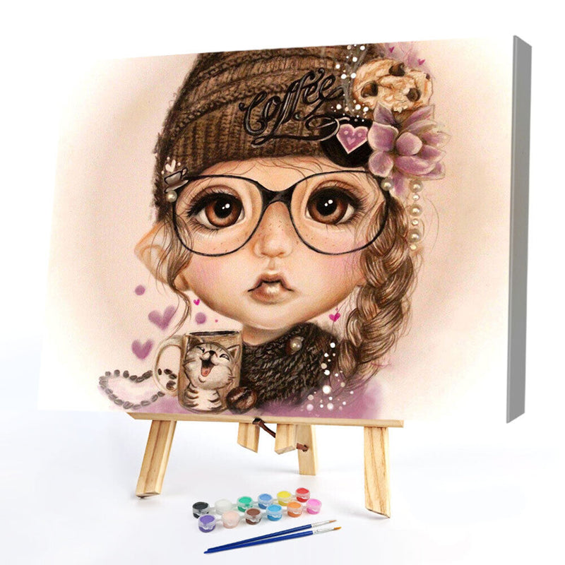 Coffee Girl Oil Paint By Numbers Kits Canvas Picture Wall Art DIY Craft