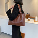 Women Solid Color Shoulder Bags Lady PU Leather Casual Travel Totes Handbags