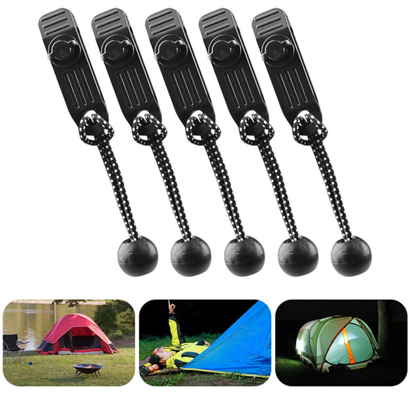 Windproof Outdoor Camping Tent Awning Fixing Clamp + Elastic Rope (12pcs) Newly