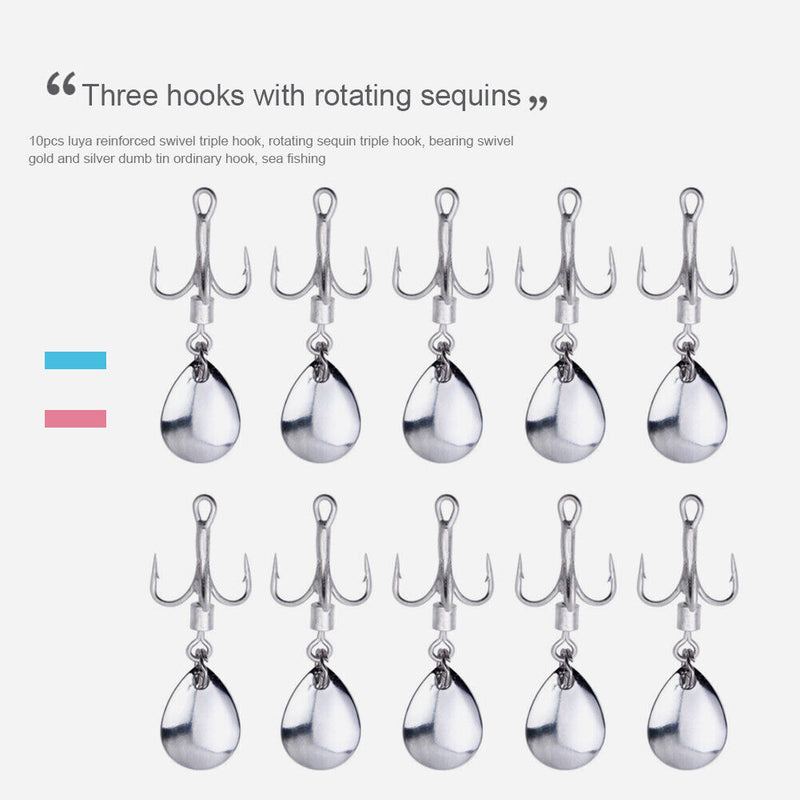 10pcs/Set Metal Barbed Fishing 3-Hooks with Rotating Sequin Fishing Accessories