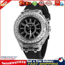 Luminous LED Flash Light Rhinestone Student Silicone Quartz Watch (Balck) Newly