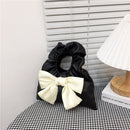 Fashion Women Pleated PU Leather Bow Purse Ladies Hit Color Handbag (Black)