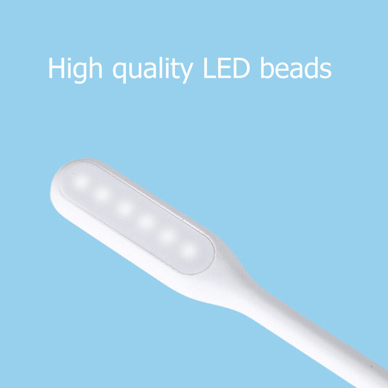 LED USB Night Light Desk Book Light Portable Lamp Bendable Lighting (White)