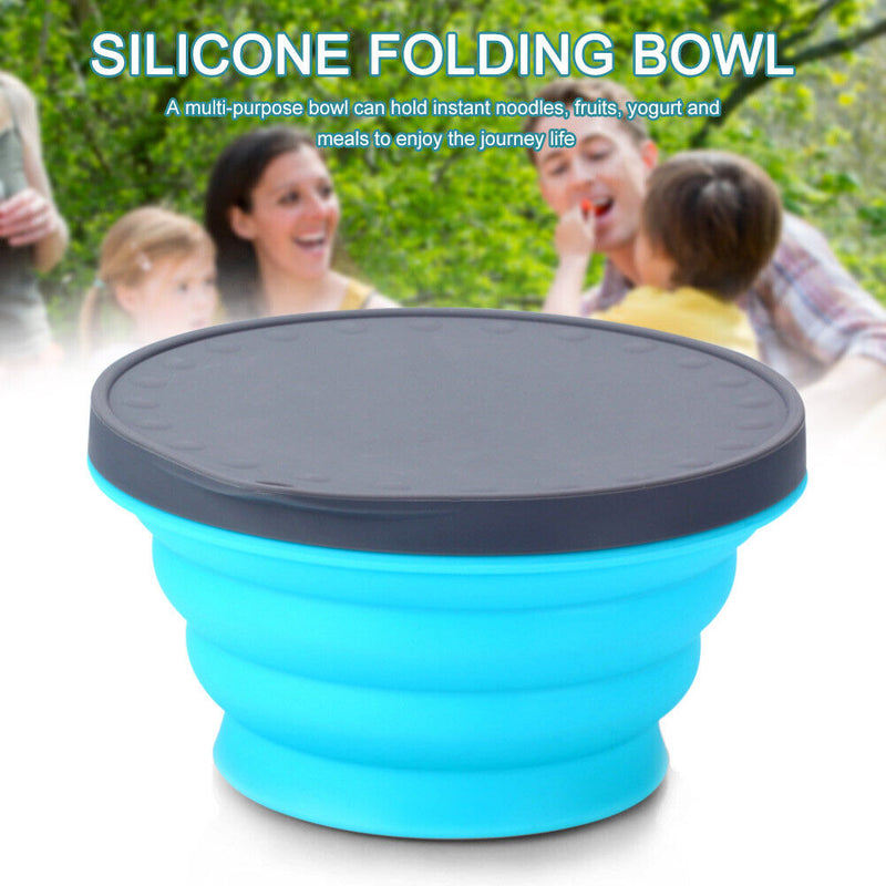 720ML Portable Silicone Bowls Lunch Box with Lid for Camping (Sky Blue) Newly