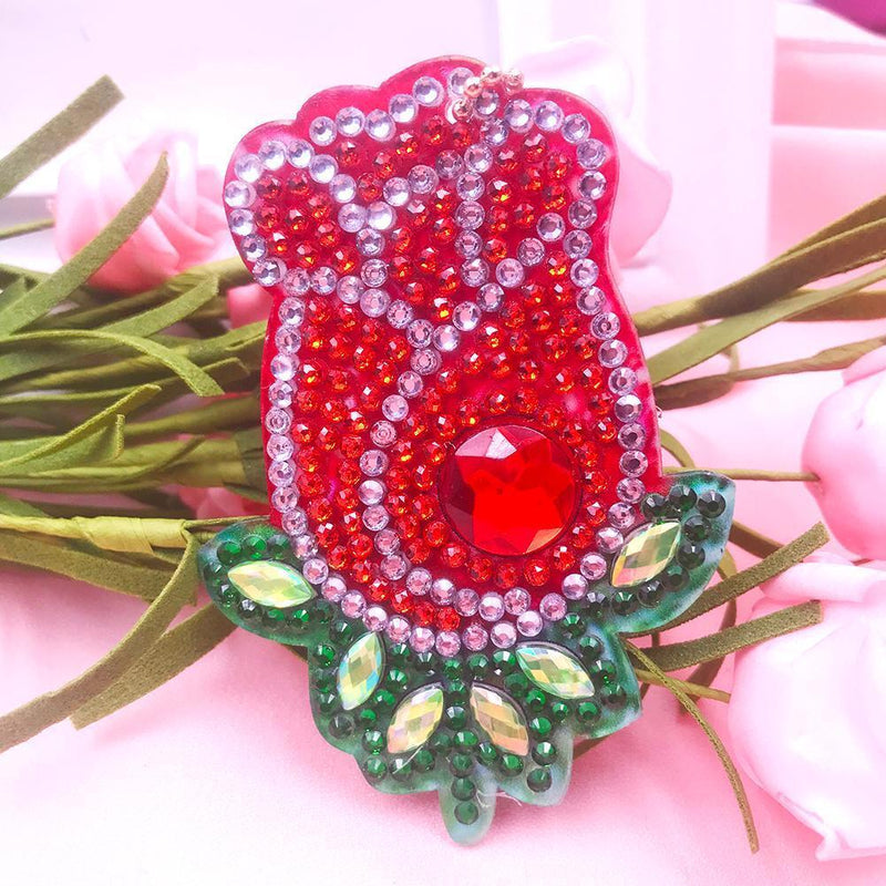 4pcs DIY Flower Full Drill Special Shaped Diamond Painting Keychain Jewelry Gift