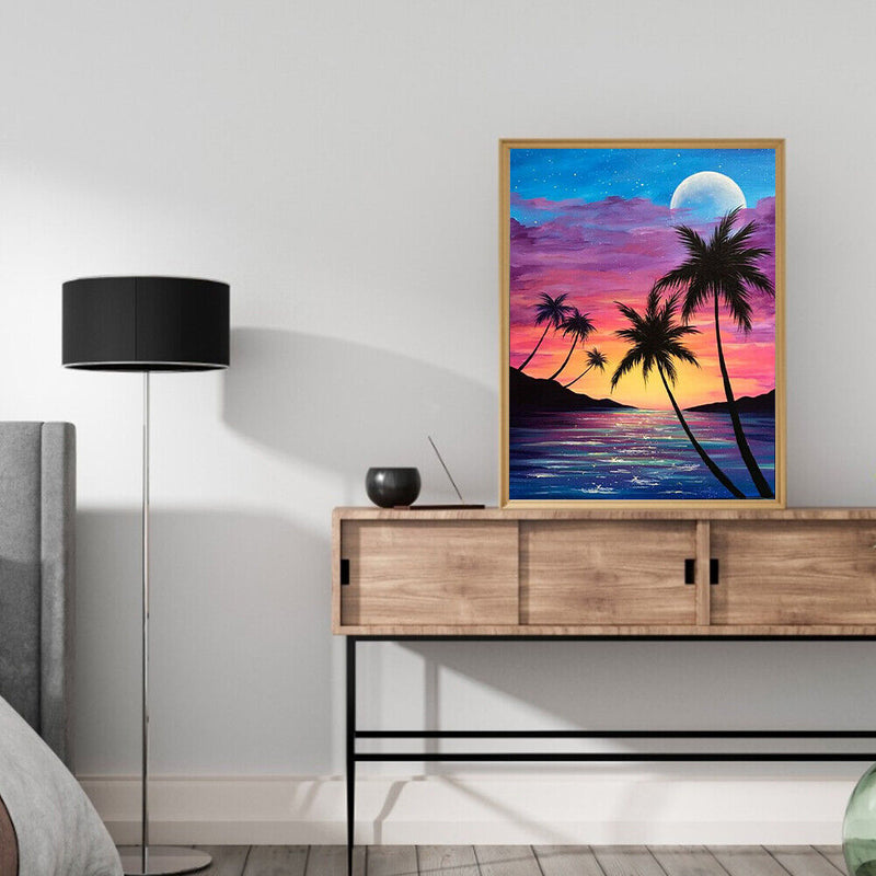 Frameless Oil Paint By Numbers DIY Beach Sunset Picture Craft Kit for Bedroom