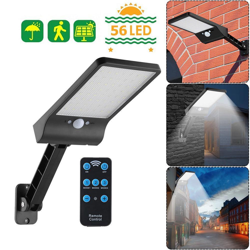 56LED Solar Motion Sensor Wall Light Remote Control Street Lamp (Black) Newly