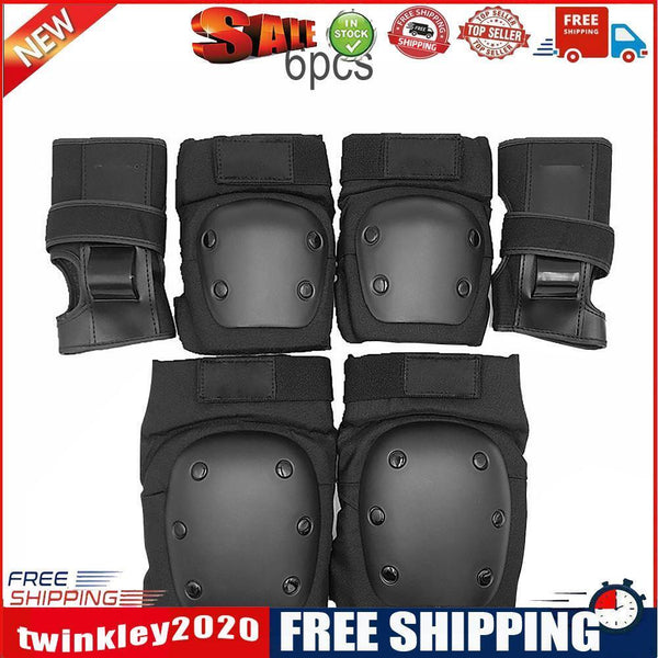 6pcs Elbow Knee Pads Wristguard Skiing Cycling Protective Gear (Black)(M)
