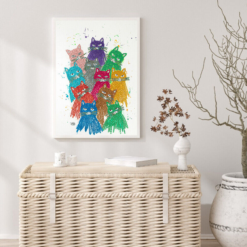 Part Special Shaped Drill Diamond Painting Colorful Cat DIY Handmade Art Gift