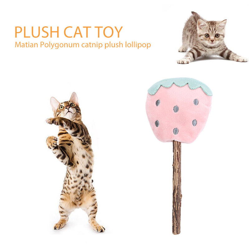 Pet Cat Plush Teething Toys Catnip Lollipop Pet Molar Sticks (Strawberry)