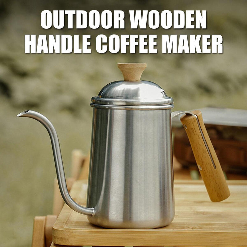 Drip Coffee Kettle Steel Long Mouth 650ml Wood Handle Camping G3 N8V3