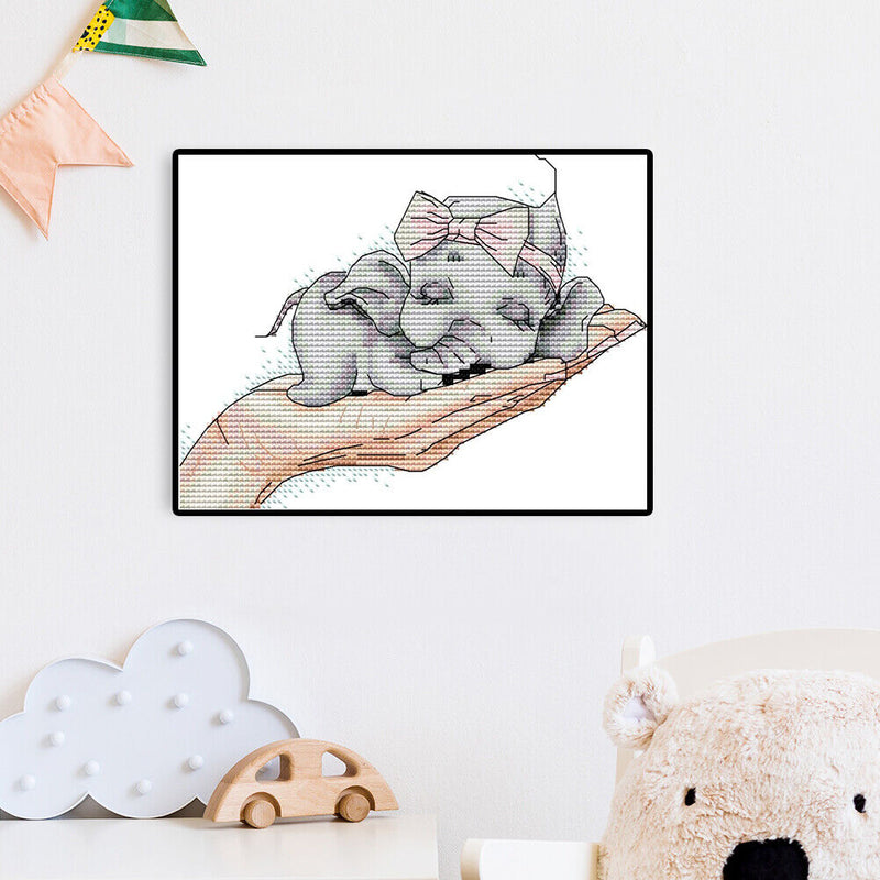 Partial Cross Stitch Art Paint 14CT Stamped Elephant Embroidery Wall Ornament
