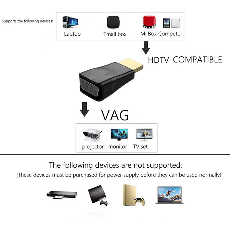 HD 1080P HDMI-Compatible to VGA Adapter VGA Output Laptop Converter Connector