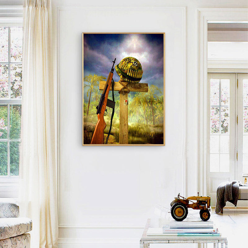 Helmet on Cross Oil Paint By Numbers Kits DIY Canvas Wall Art Picture Home
